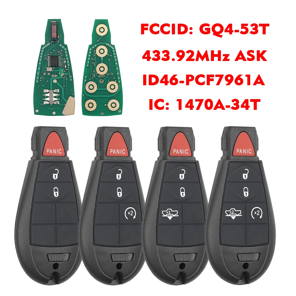 

Liberty GQ4-53T ID46-PCF7961A Chip ASK 433.92MHz Fobik Remote Car Key for Dodge RAM 1500 2500 3500 4500 2013-2018 IC: 1470A-34T