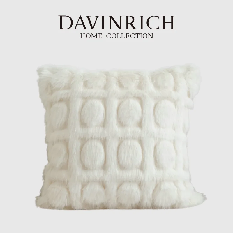 DAVINRICH Three-Dimensional Arched Doors Geometry Embrossed Pillow Cover Faux Mink Hair Decorative Cushion Case Chic Home Decor