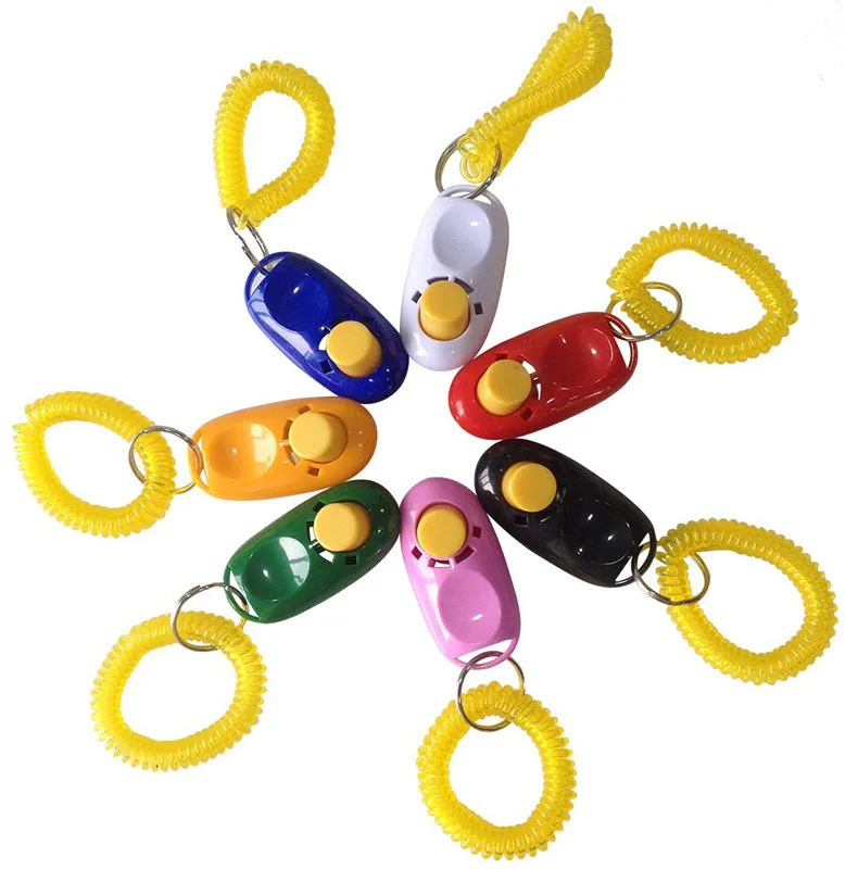 10Pcs  Fashion Dog Pet Click Clicker Training Trainer Aid Wrist Mix colors