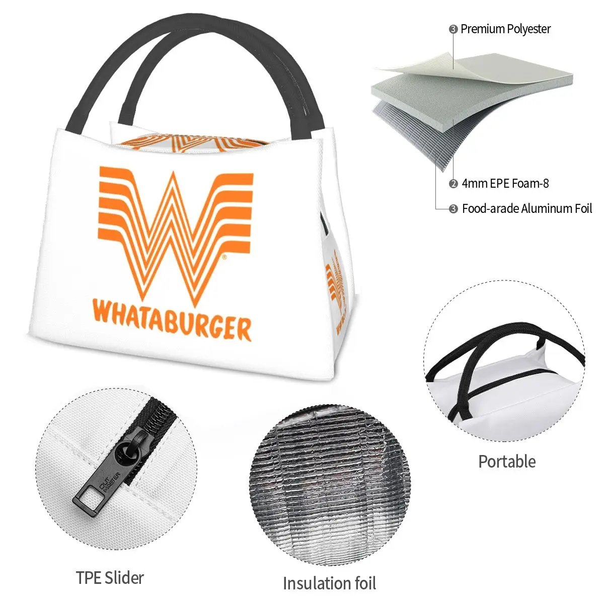 Whataburger-bolsas de almuerzo con logotipo de restaurante de comida rápida, caja Bento aislada, bolsas de Picnic, bolsa térmica más fresca para mujer, oficina de estudiantes