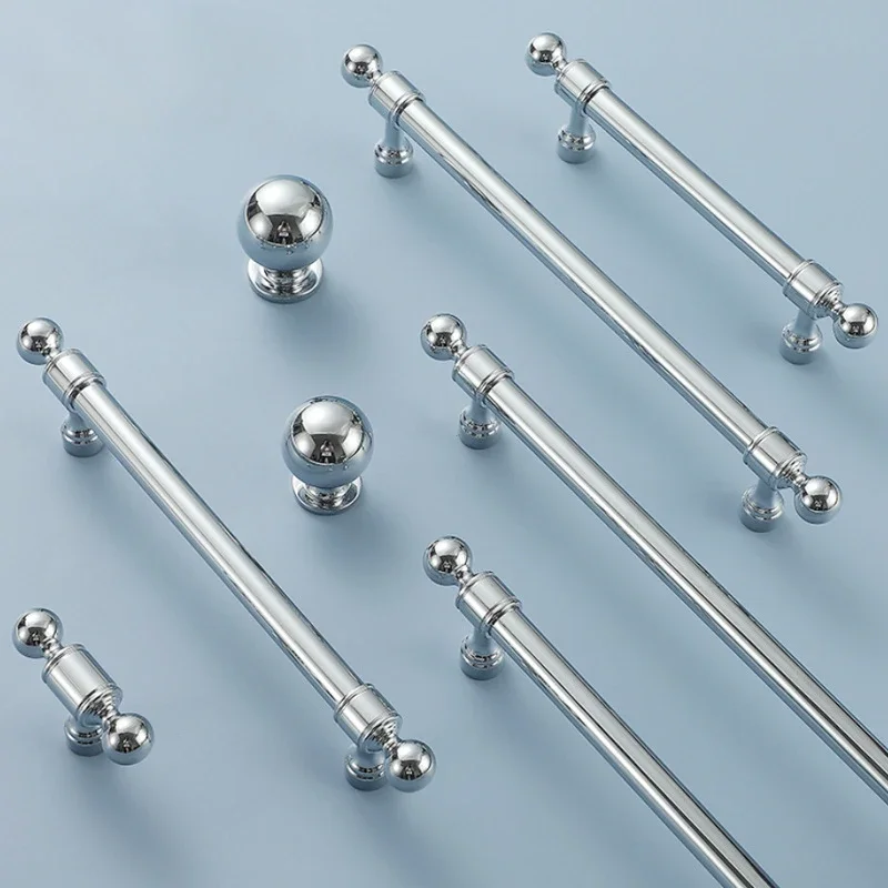 1pcs Bright Silver Furniture Handles Solid Brass Chrome Luxury Long Pulls Modern Minimalist Kitchen Cabinet Doors Wardrobe Knobs