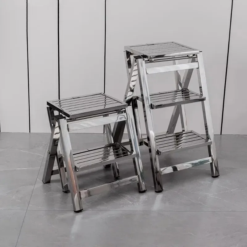 Home Stainless Steel Ladder Stool Folding Telescopic Thickened Step Ladder Indoor Multi-functional Portable 3 Step Ladder Bench