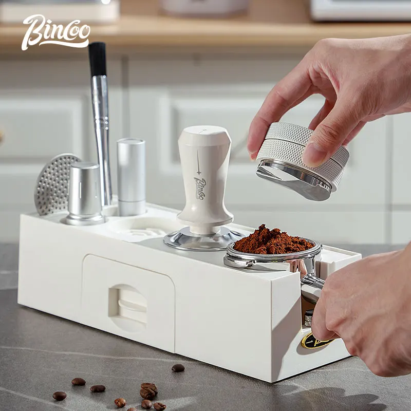 Bincoo-Ensemble d'outils pour machine à café, support de fond de teint, poignée en tissu trois pièces, remplissage de poudre, marteau, planche de rangement