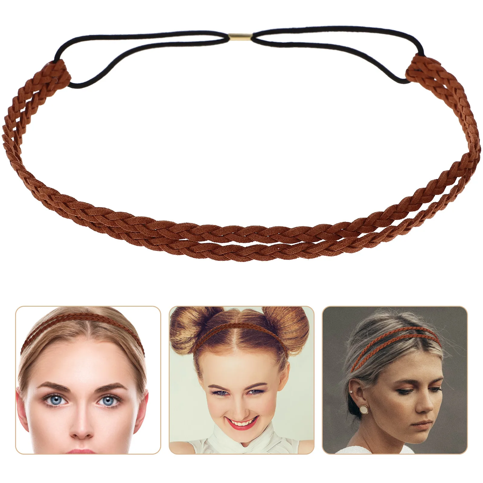 Candy Color Double Layer Braided Hairband Twisted Hand-Woven Headband Adjustable Hair Ornament for Wedding Party Casual Daily