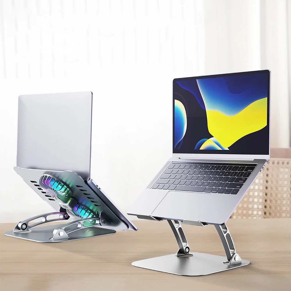 Foldable Laptop Riser Adjustable Height with 2 Cooling Fan Computer Stand Anti-slip Notebook Riser for Notebook Up To 15.6 Inch