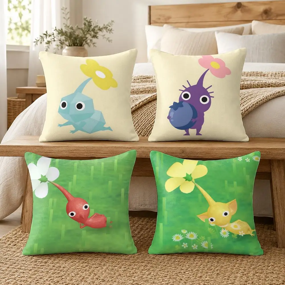 Cute P-pikmin Cushion Cover Soft Short Plush Pillow Cover Smooth Cozy Texture Cushion Case Home Decor