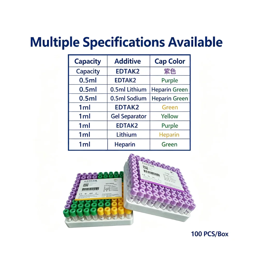 100 micro blood collection tubes 0.5ml with separation gel, scratch-type, PP plastic tubes, suitable for pediatrics and pets