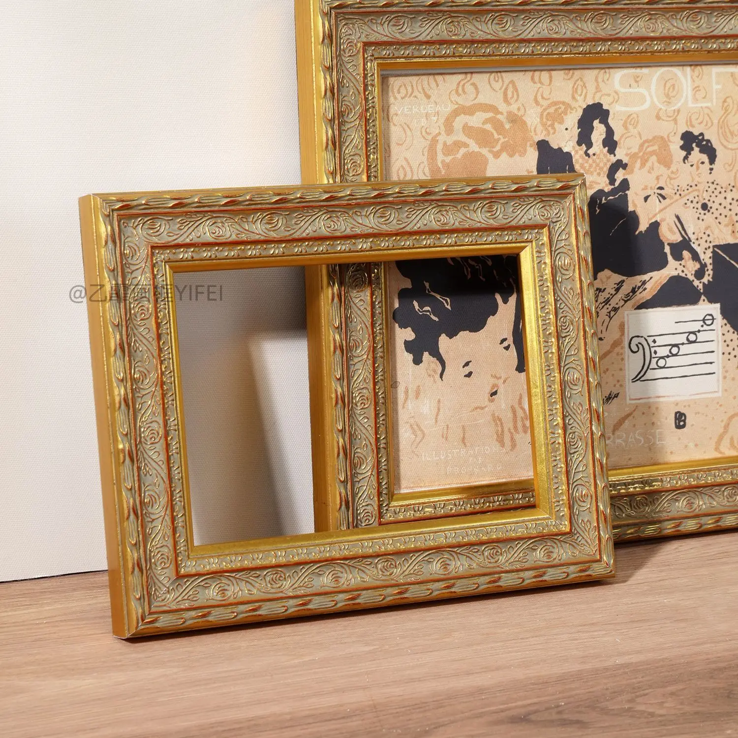 French engraved oil painting puzzle gold custom wooden mounted wooden picture frame solid wood mounted