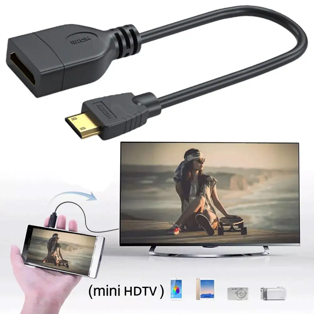 HDMI macho para fêmea cabo adaptador, Mini HDMI compatível com HDMI-cabo fêmea compatível, laptop, Tablet, C2M1