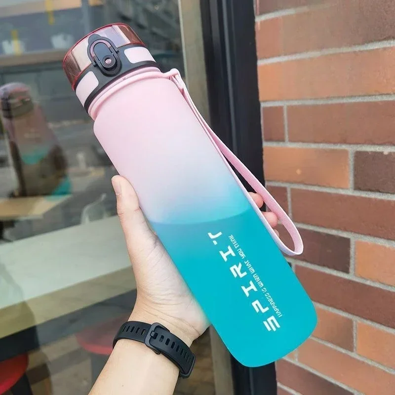 1-Liter-Sportwasserflasche mit großem Fassungsvermögen, auslaufsicher, bunter Kunststoffbecher, zum Trinken, für Outdoor-Reisen, tragbar, für Fitnessstudio, Fitness, Krüge
