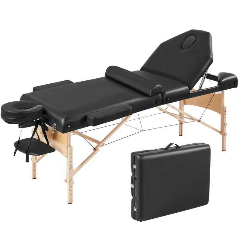 Massage Table Lash Bed for Eyelash Extensions Beauty Tattoo Table Portable with Bolster & Carrying Bag Folding Facial Bed 3 Fold