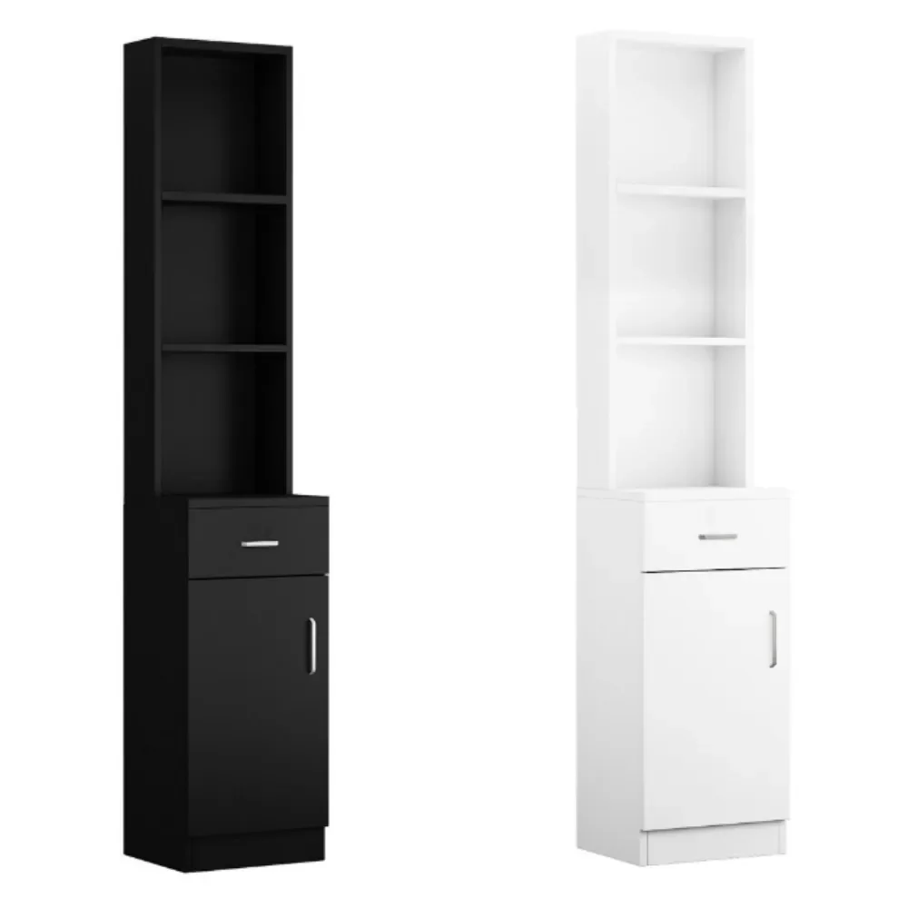 

Cabinet Rack Wall Mount Hair Styling Station Standing 5 Compartments 1 Drawer 1 Door Black Easy to Install