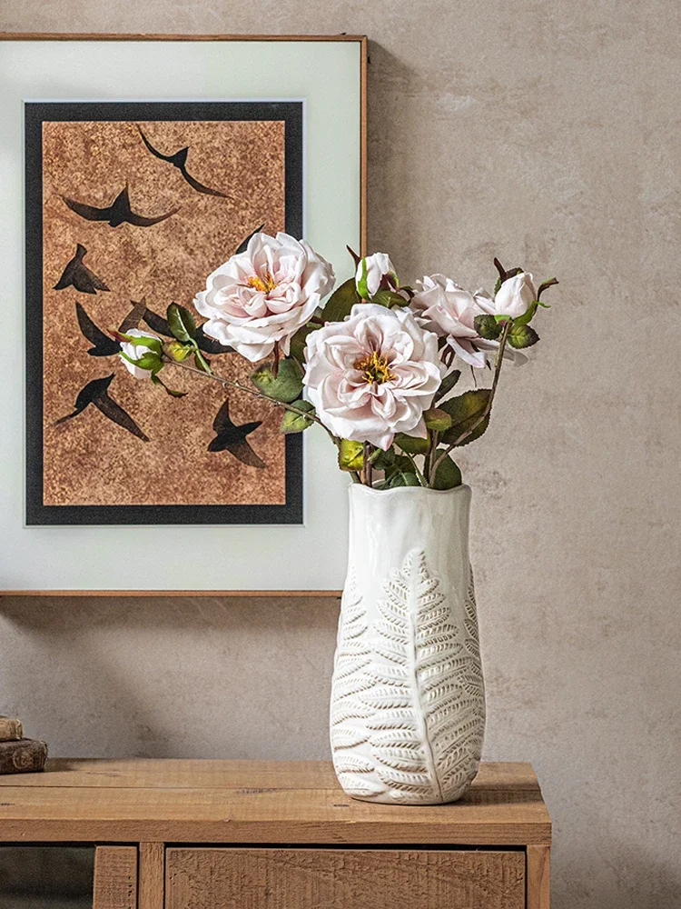Vintage Embossed Ceramic Vase Luxury Home Decor Flower Vase for Entryway Decoration