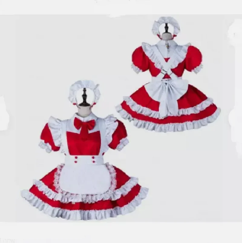 

New hot selling Sissy Girl Maid can lock in red satin dress, cosplay clothing, tailor made customization