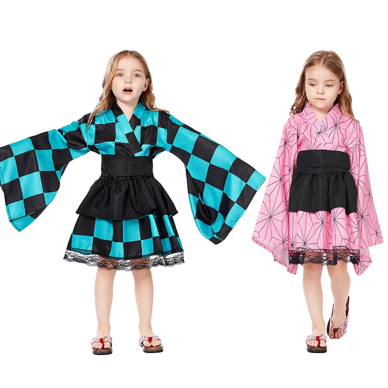 أنيمي دمان تأثيري فستان مُصمم حسب الطلب القاتل وتتسابق Nezuko Kamado الأطفال كرنفال لعب الأدوار فستان كيمونو لمؤتمرات الفتيات