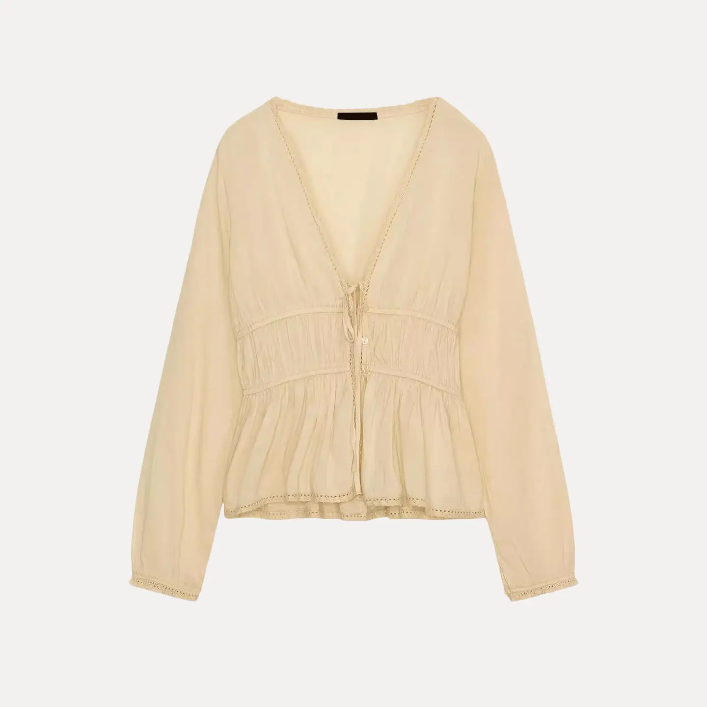 

Spring 2026 Women's Faion Long Sve V-Ne Embroidered Belted irt Transparent Gauze Commute Sle Loose Fit Chinese Origin