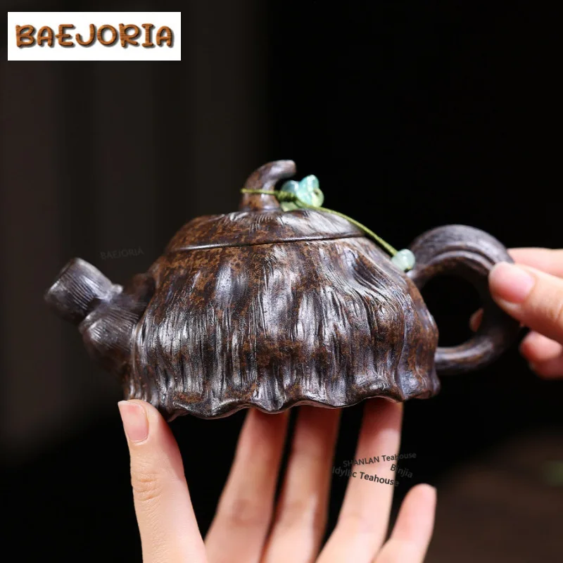 

240ml Elegant Yixing Purple Clay Teapots Handmade Lotus Pod Pot Raw Ore Reducing Roasting Mud Kettle Zisha Tea Set Decoration