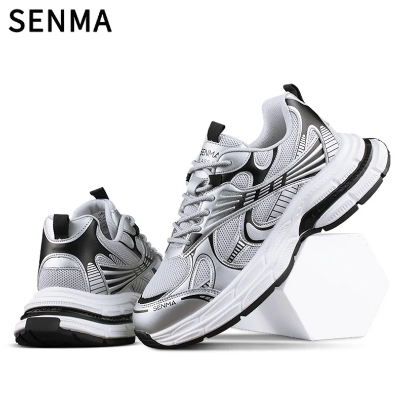 

SENMA Men's Fashion Sneakers Breathable Mesh Chunky Lace-Up Sneakers Trendy Platform Walking Workout Dad Running Tennis Shoes