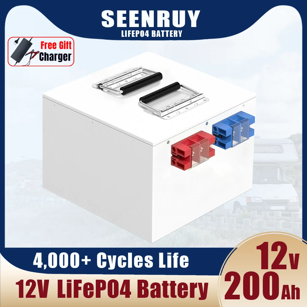 12V 200Ah Lifepo4 Battery Pack Built-in 100A BMS Optional Blutooth for Solar Energy Storage RV Motorhome Camper + 20A Charger