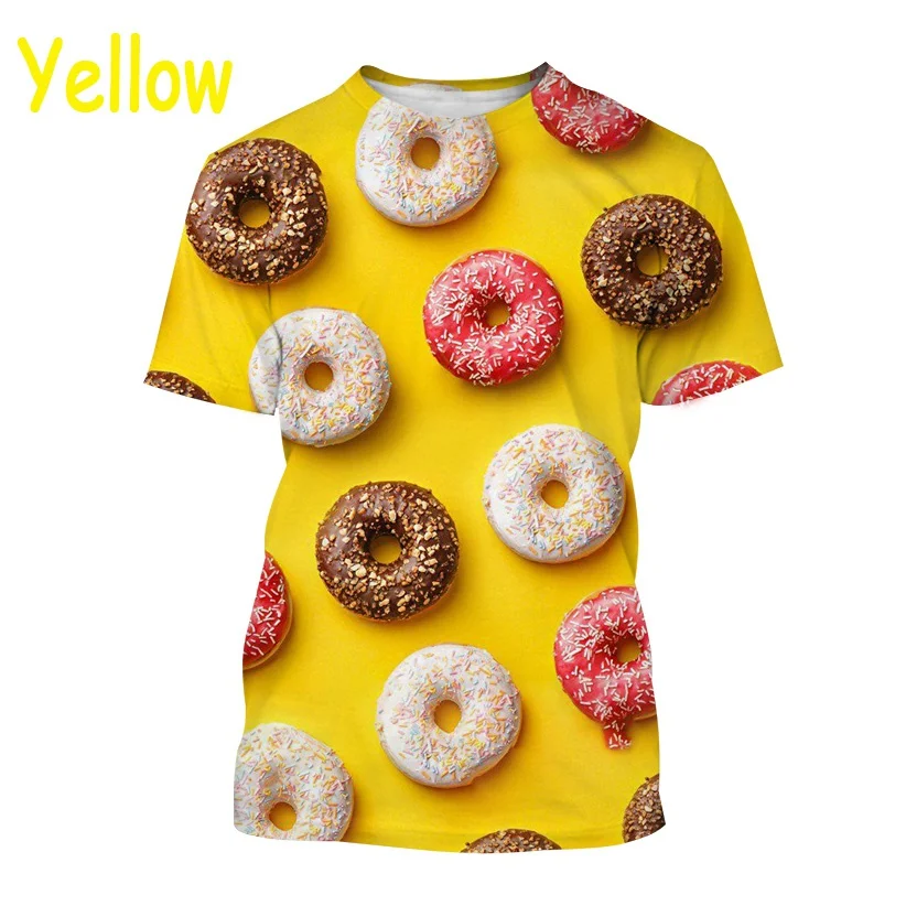 Personality Food Donuts 3D Print T-shirt Cute Chocolate Donuts Men/women Harajuku Casual Short Sleeve