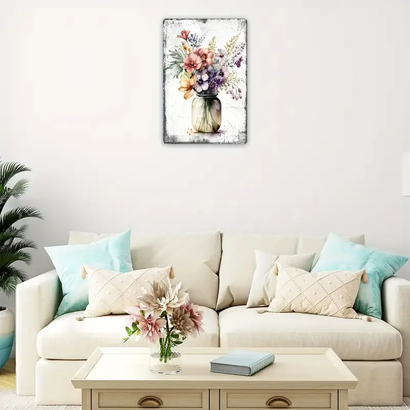 1pc Metal Aluminum Sign Depicting A Bouquet of Flowers in A Humorous Style, Perfect for Decorating Entrances, with Dimensions