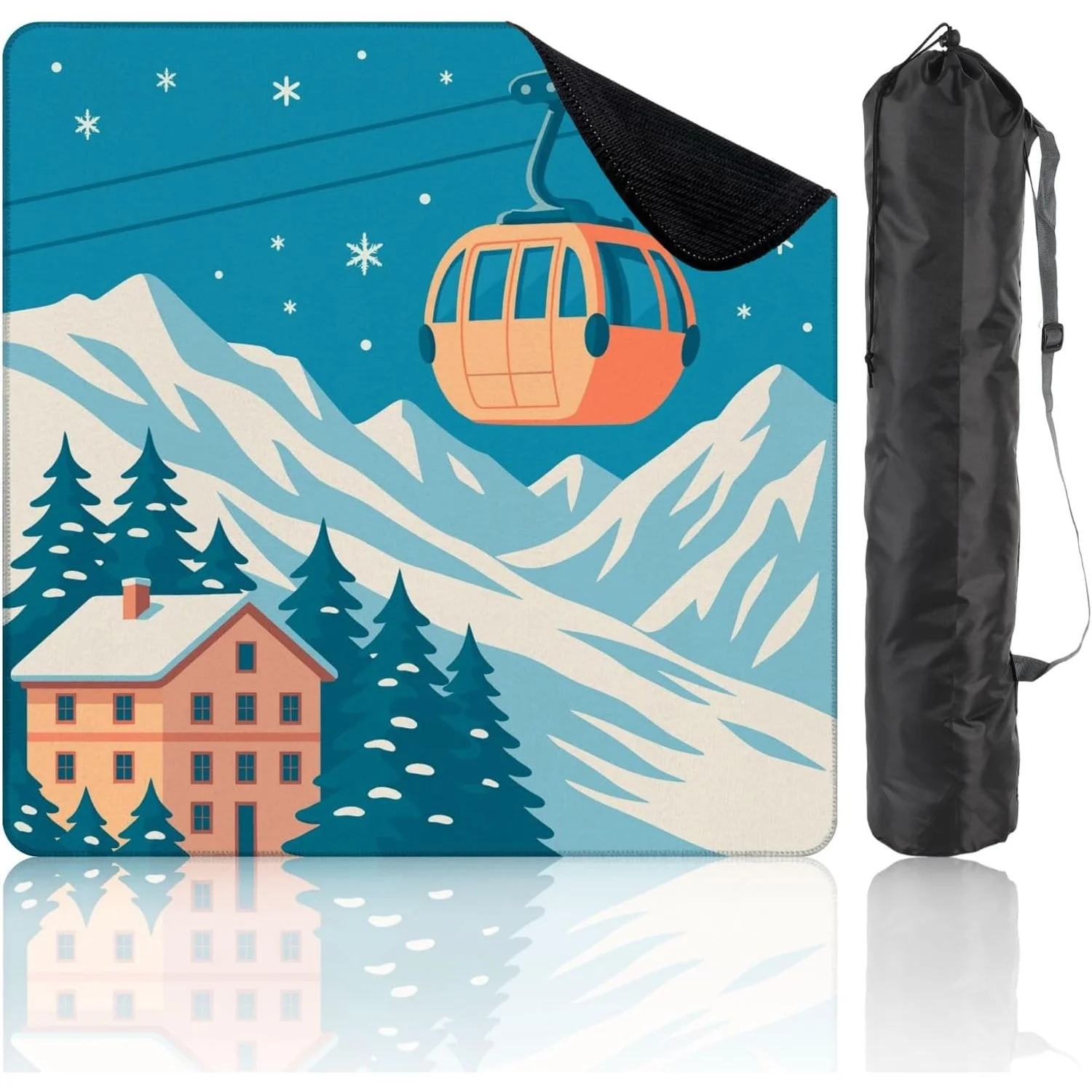 Ski Resort Gondola Chalet Mountain Landscape Table Cloth 31.5 X 31.5 Inch Non Slip Noise Reduction for Poker Dominoes Tile Games