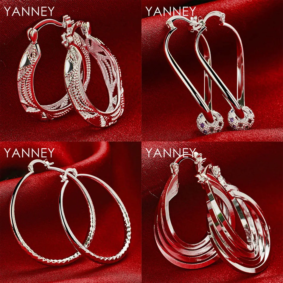 

925 Sterling Silver Exquisite Multi-Circle Round Geometric Earrings Women's Accessories Jewelry Charm Party Gift