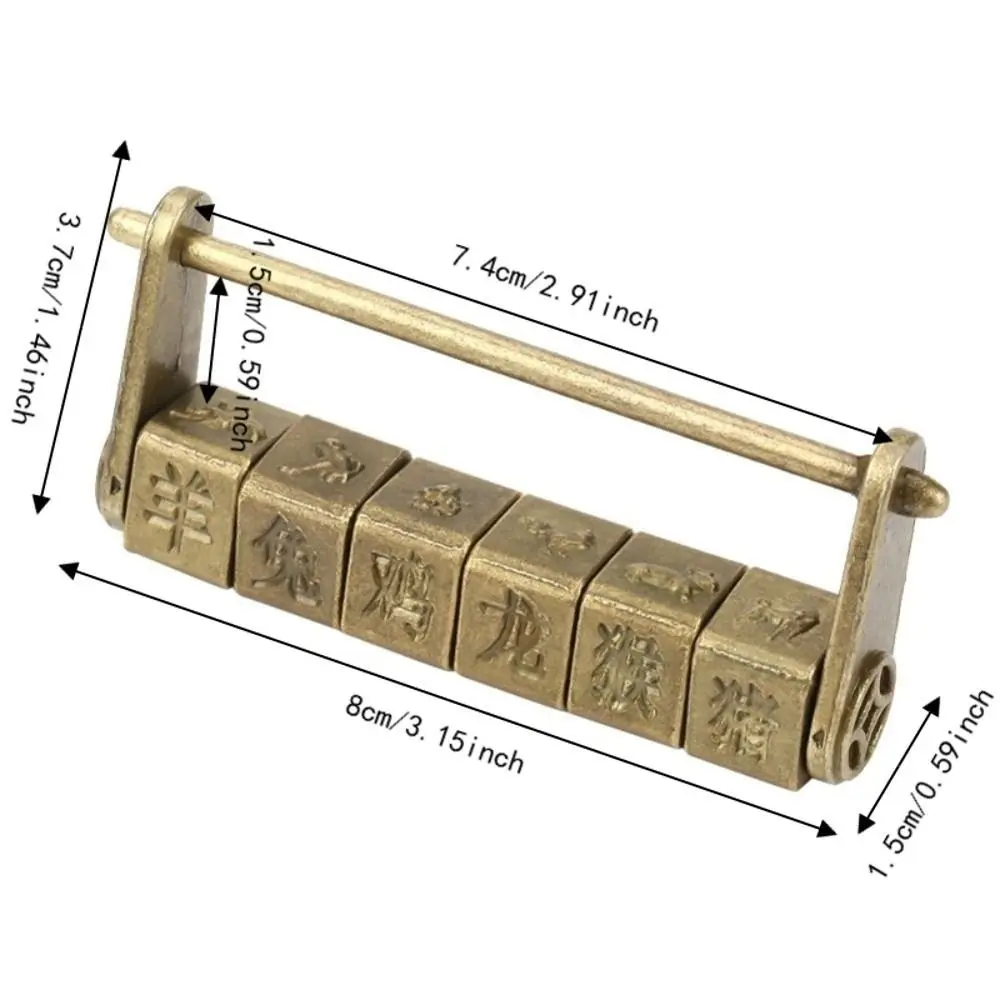 Antique Zinc Material Password Lock Traditional Style 6 Wheel Coded Lock Password Lock Craft Decorative Craft Decorative Padlock