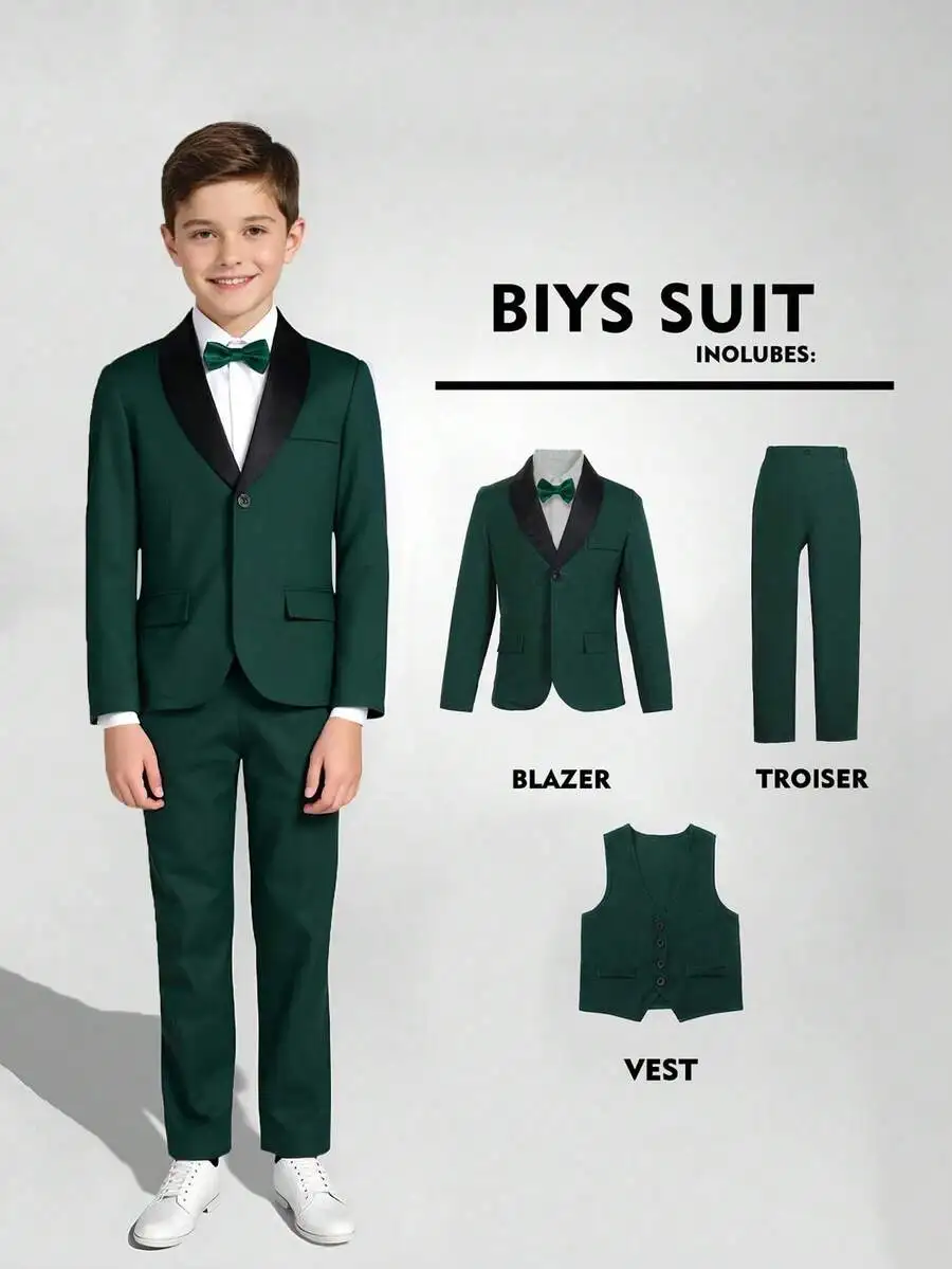 

Boys 3-Piece Formal Suit Set: Blazer, Vest, Pants in Emerald Green