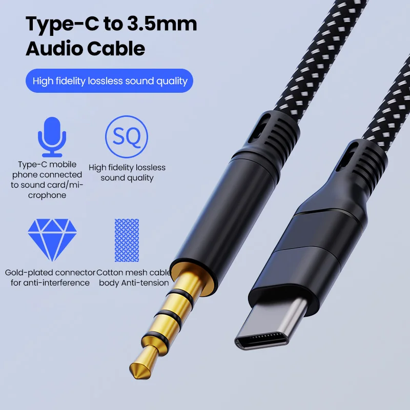 Type-C 3.5mm AUX Audio Cable USB C Male to 3.5MM Male Car Speaker Audio Adapter For Mobile Phones Microphone AUX Cord Audio Wire