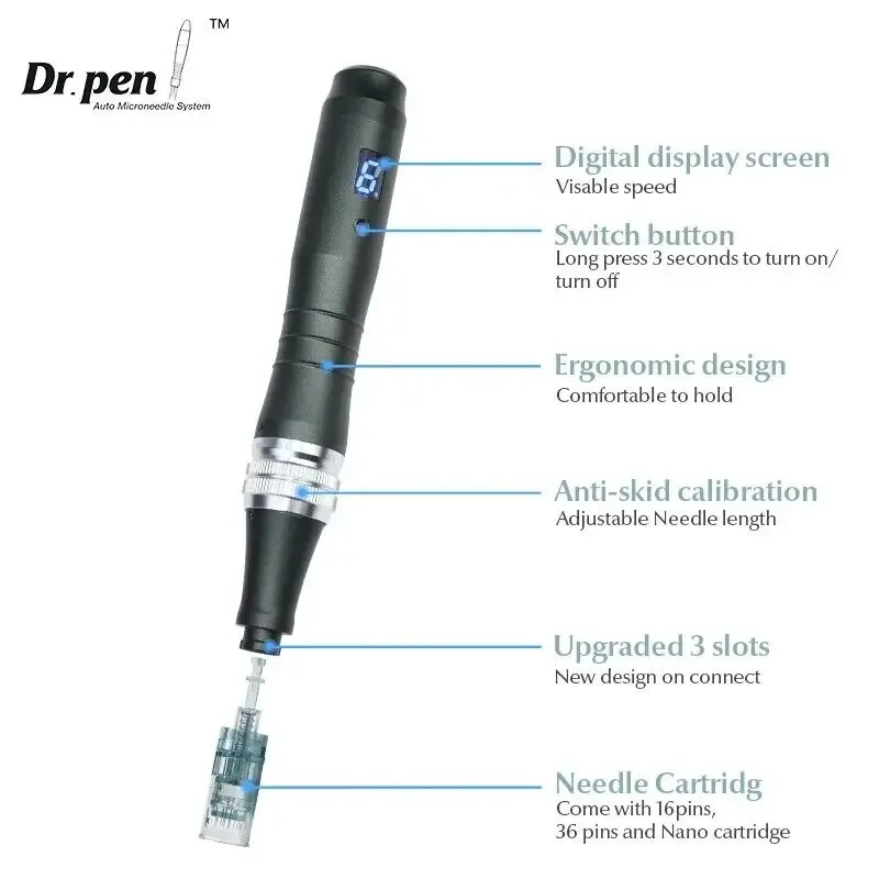 Dr.pen M8 bolígrafo negro pequeño, instrumento de microagujas eléctrico MTS, mesoterapia de acné, nano-microcristal, Introducción, instrumento de