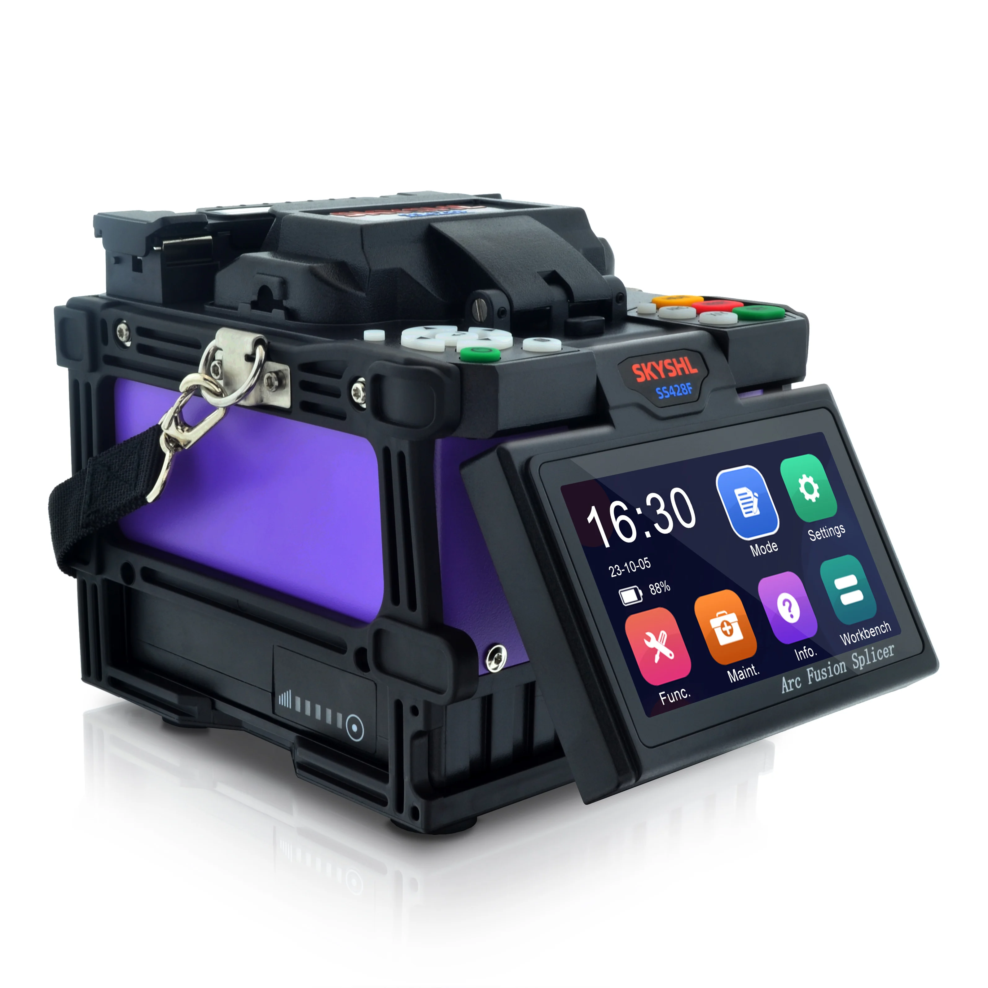 SKYSHL Core Alignment Fusion Splicer مع 10 * أقطاب كهربائية + 2 * بطارية + شاحن سيارة خسارة منخفضة ماكينة لحام ربط الألياف الضوئية