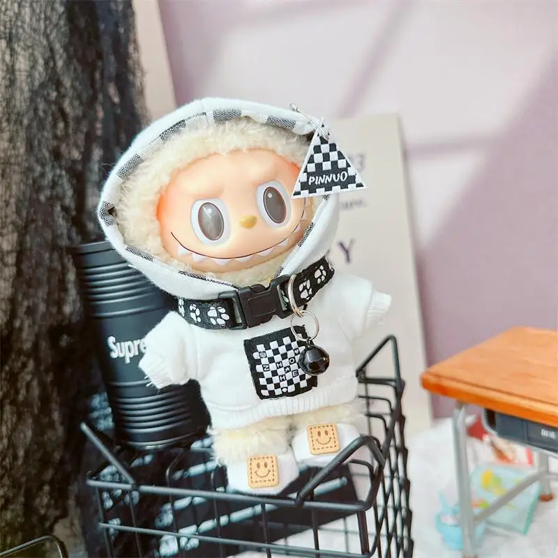 17cm Labubu Clothes Cute Mini Plush Doll's Outfit Accessories Suit Overalls Dress Hairpin for Labubu Dolls Fans Children Gift