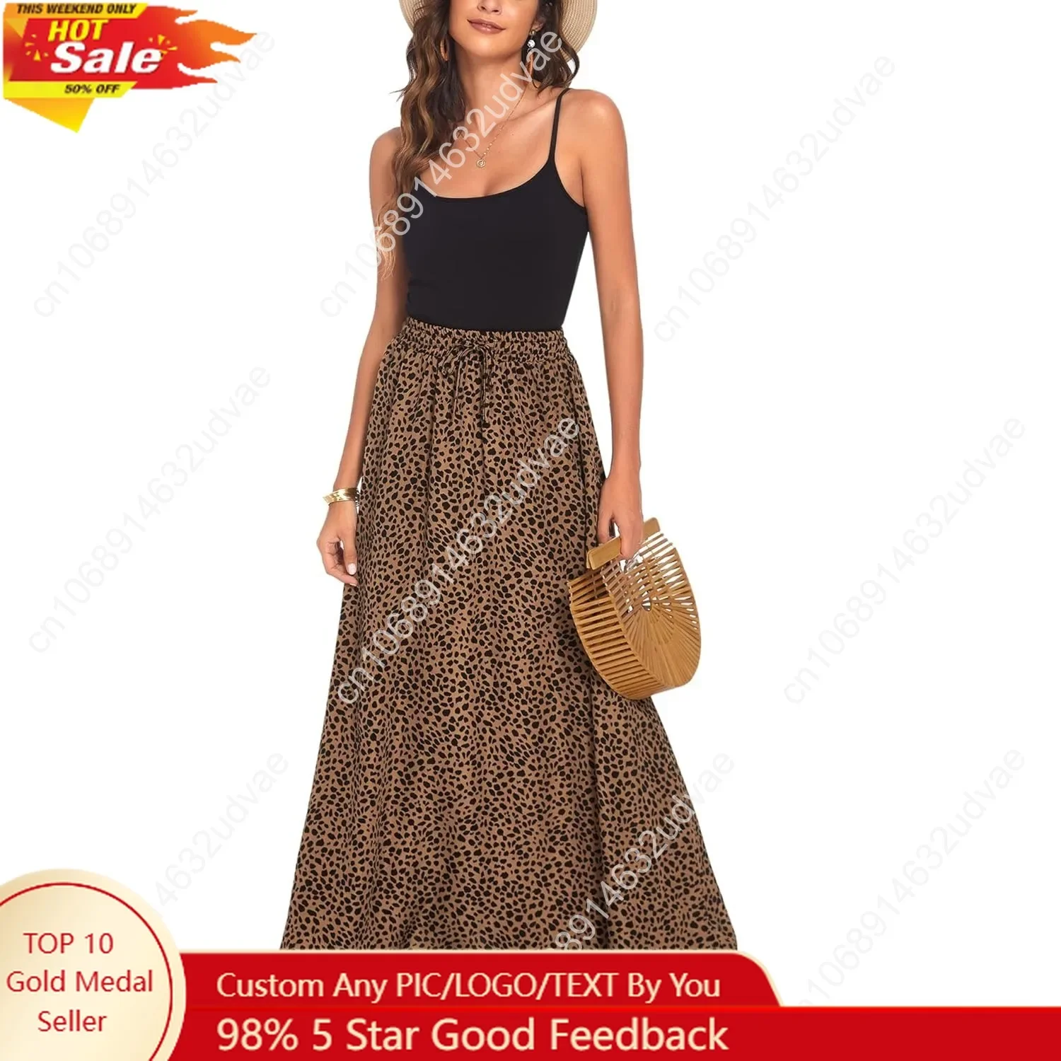 

Bluetime Women Flowy Long Skirts Summer Beach Pleated Elastic High Waisted Casual Maxi Skirts