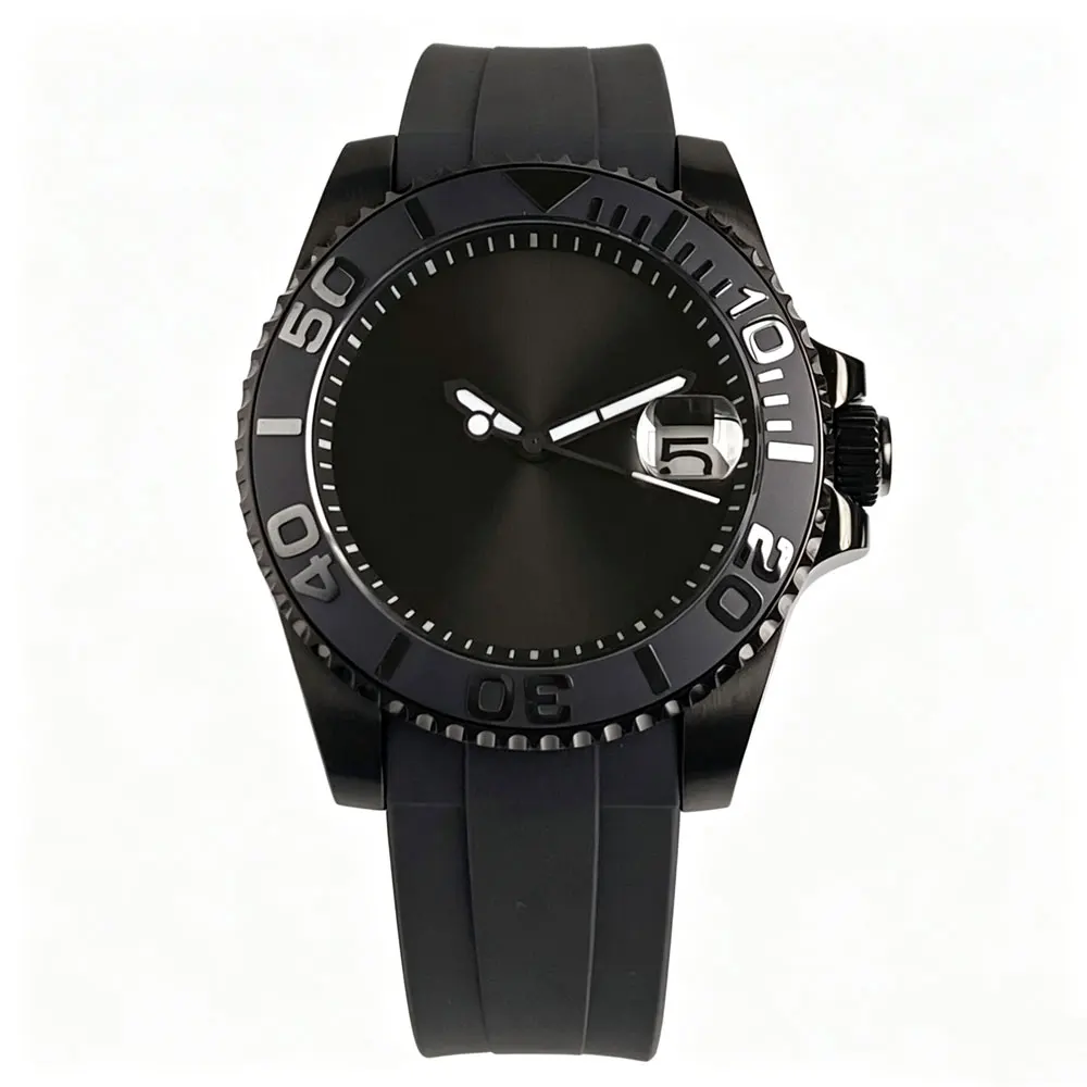 40mm Retro Diving Watch 20ATM Sapphire Glass Full Black Dial Ceramic Bezel Automatic NH35 Asia 2824 Men's Mechanical Watch Date