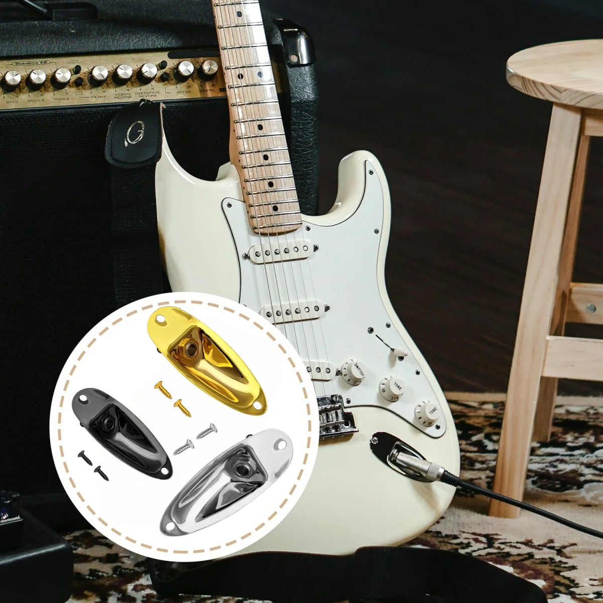 Guitar Input Jack Socket Plate Loaded Boat Style 1/4 In Mono Electric Guitar Socket Plate for Electric Guitar Replacement Parts