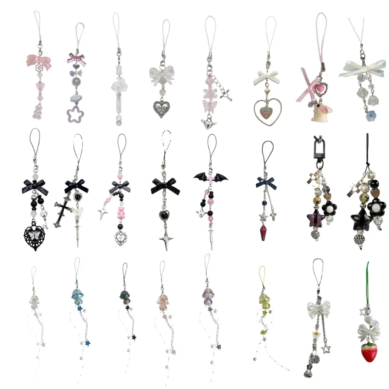 Phone Charm Strap Keychain Kawaii-Cute Crystal Jellyfish Pendant  Phone Chain Bowknot Phone Charm Keycord for  iPhone Camera Bag