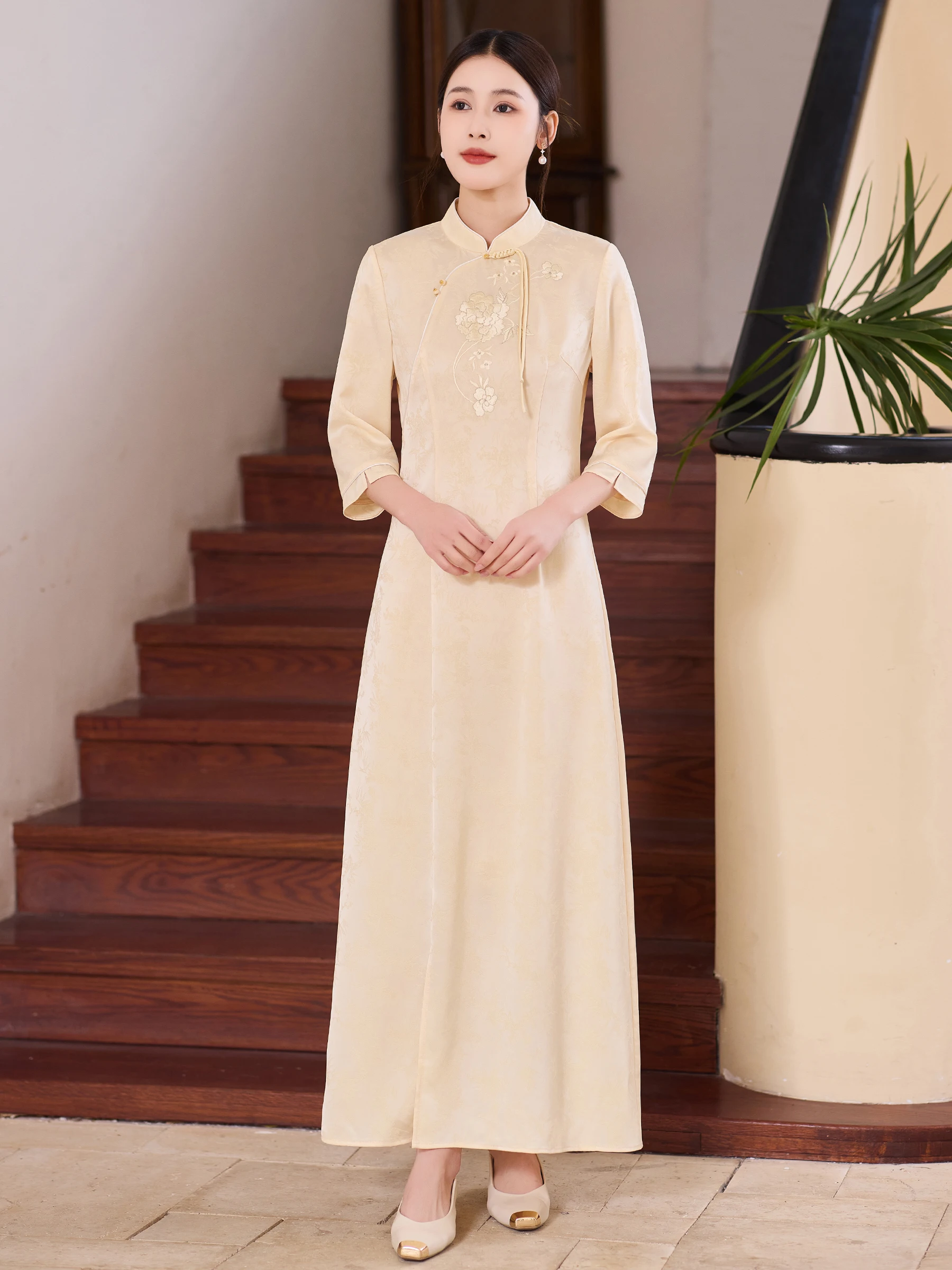 

Ele Chinese Sle Long Qipao Dr High-End Rvated Hanfu Women's Dr National Sle Tang Suit Dr