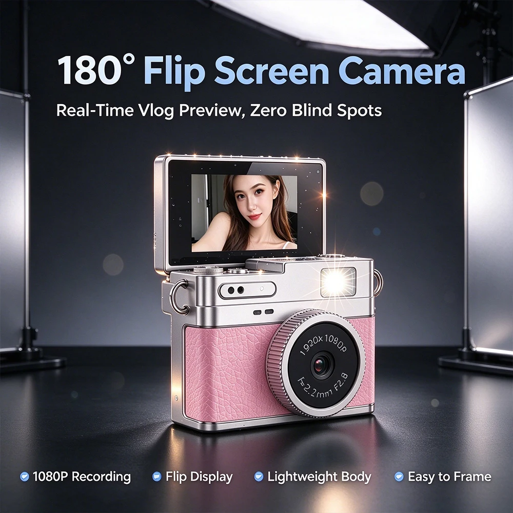 Portable Retro Style Digital Vlog Camera Compact Mini Camera With Lanyard Multiple Filters For Travel Selfie Shooting