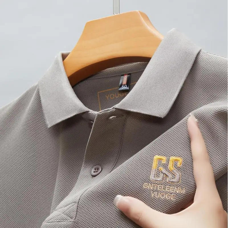 2025 صيف جديد مطرز الرجال 100% القطن الحرير الجليد الساخن بيع قميص بولو بكم قصير عادية تنفس الرجال قميص M-4xl