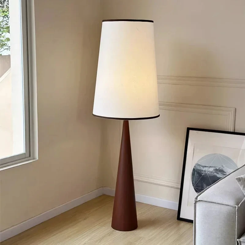 

Wood Grain Fabric Shade Led Floor Lamp Wabi Sabi Living Room Sofa Corner Decor Bedroom Bedside Standing Light CX005DS