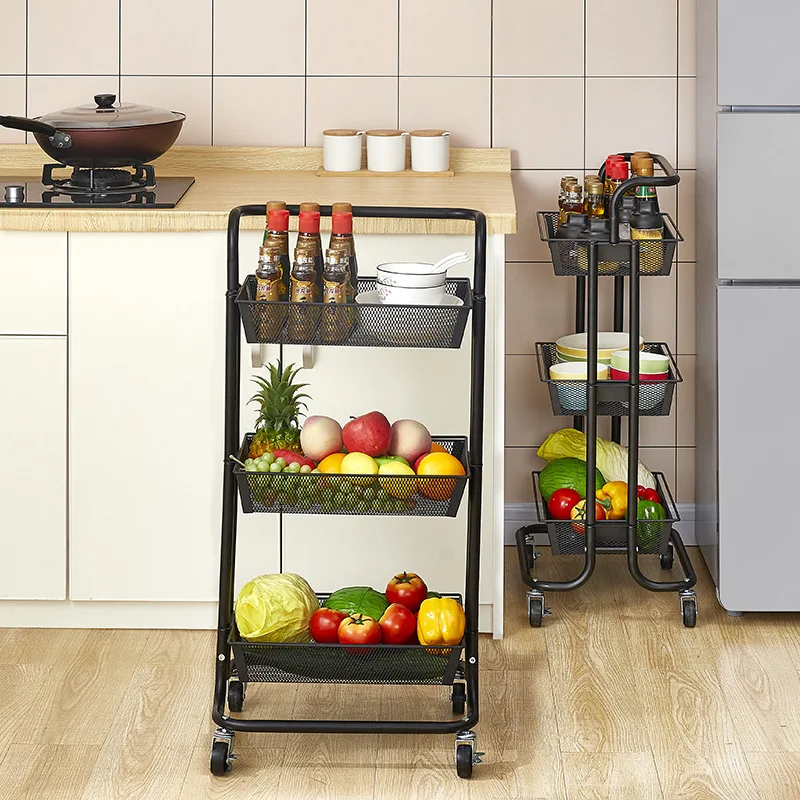Multipurpose Storage Steel Shelf Cart Home Mobile Organizer Durable 3 Shelves for Kitchen and Bathroom