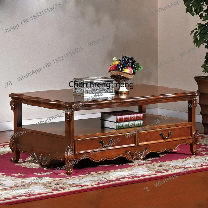 

American solid wood coffee table retro carved tea table complete rectangular TV cabinet coffee table R