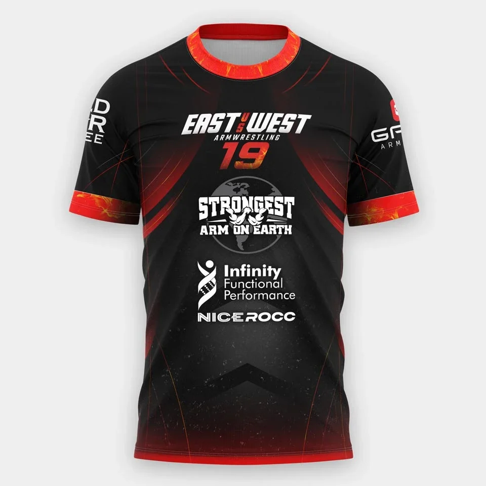 Camiseta grande 3D masculina de Dave chaffey de Este a west 19 Boxing transpirable Fitness King على طاولة رياضية خارجية