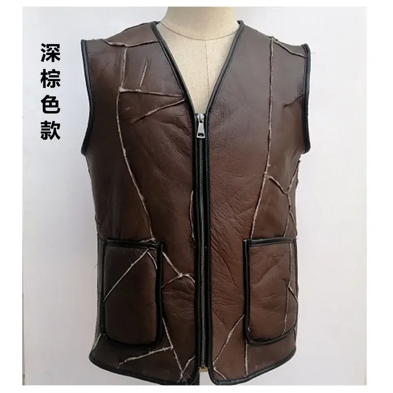 Winter Sheepskin Fur Vest Sheep Shearling Vest Thickened Warm Leather and Wool Vest Same Style for Men and Women