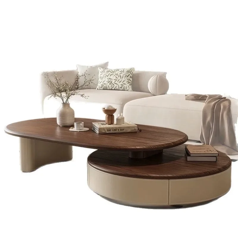 

Retro style light luxury retractable round coffee table small apartment modern simple Internet celebrity living room new