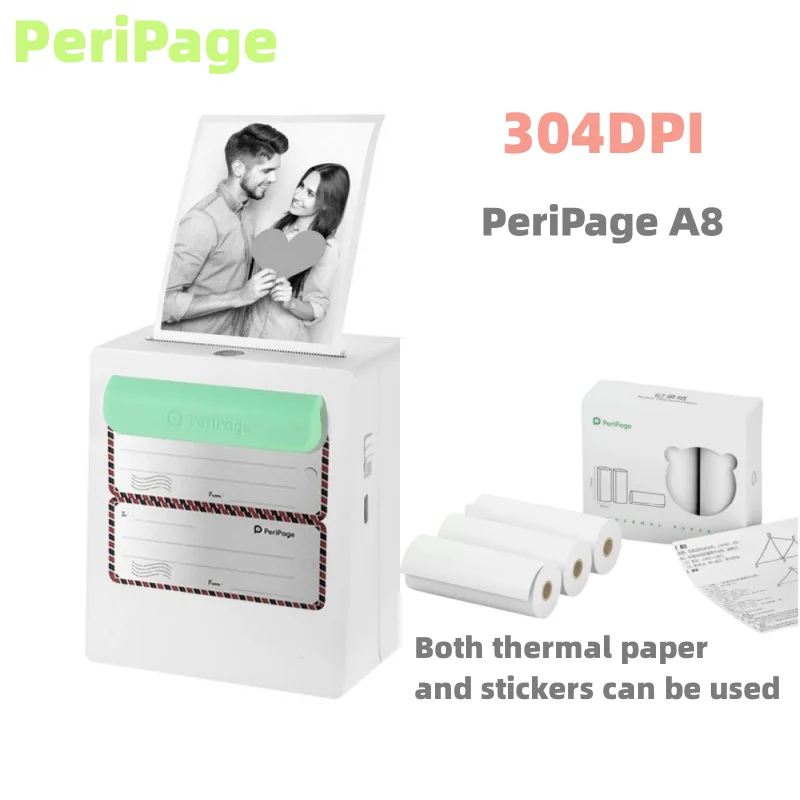 

PeriPage A8 304dpi ortable 58mm Photo Printer Pocket Bluetooth Sticker Thermal Printer 2inch Label Maker Paper Wireless