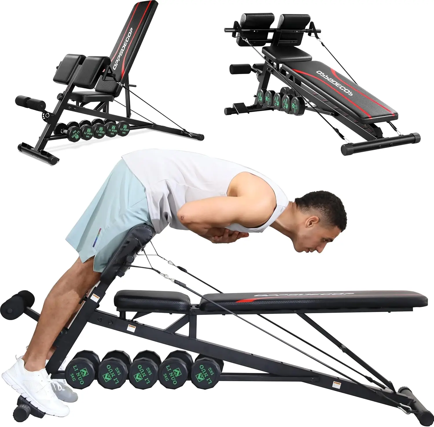 Weight Bench Set with Preacher Curl Hyper Back Extension, All-in-One Sit Up Bench, Roman Chair, Professional Bench Pre