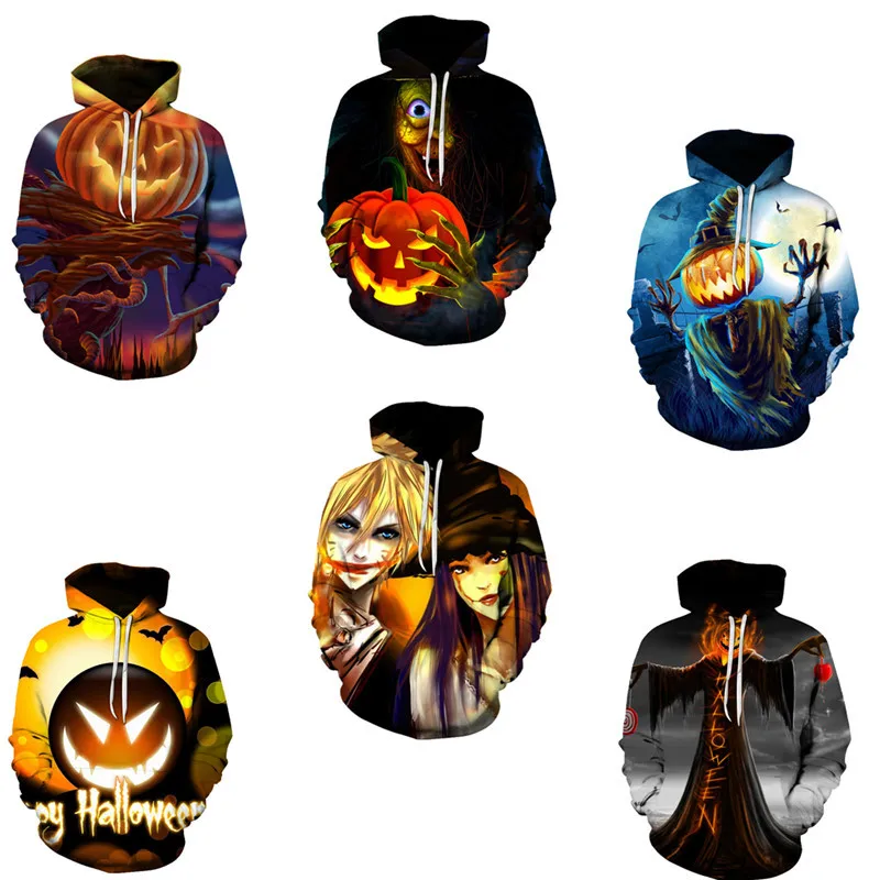 Halloween Series Pumpkin Skull 3D Digital Print Loose Hoodie Sweatshirt Unisex Casual Style Long Sleeve T-Shirt