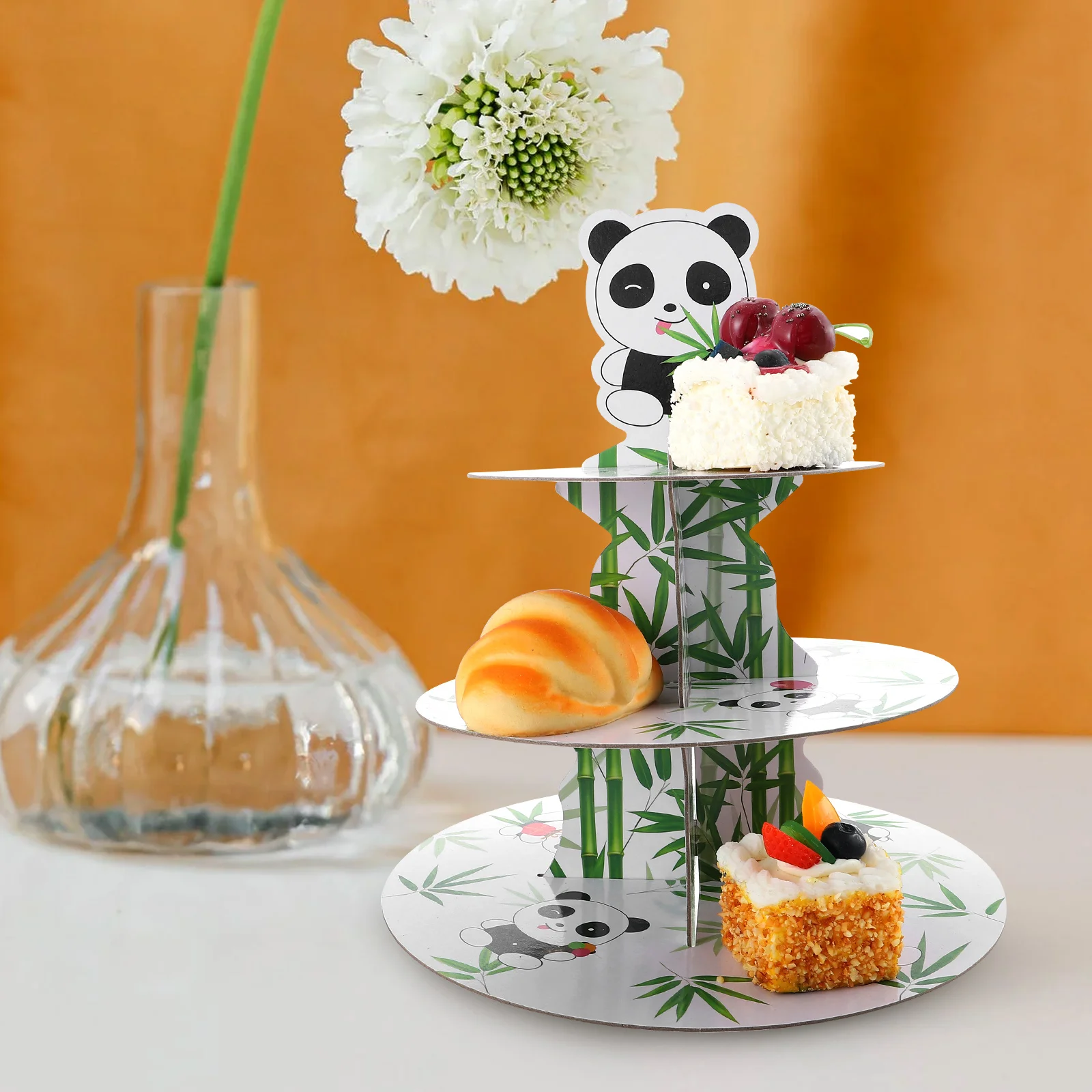 

3 Layers Cake Stand Panda Print Dessert Container Wedding Party Table Display Disposable Multi-layer Trays Cake Paper Stand